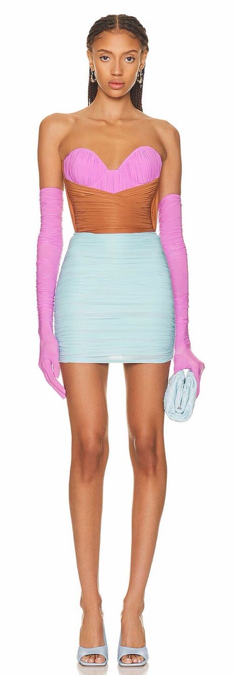 ALEX PERRY Stone Ruched Cup Wrap Mini Dress with Gloves NWT Size 6/ US 2